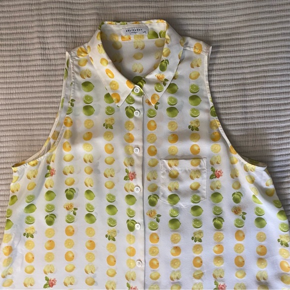 Equipment Femme 100% Silk Button Down Tank Dickey Citrus Lemons Limes Roses L - Picture 2 of 9